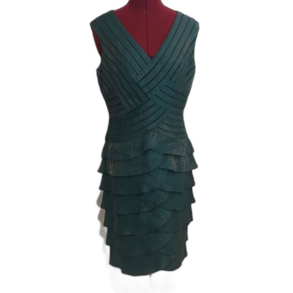 Adrianna Papell Ruffle Tiered V-Neck Cocktail Dress Women's Size 10 Teal Green - Picture 5 of 12